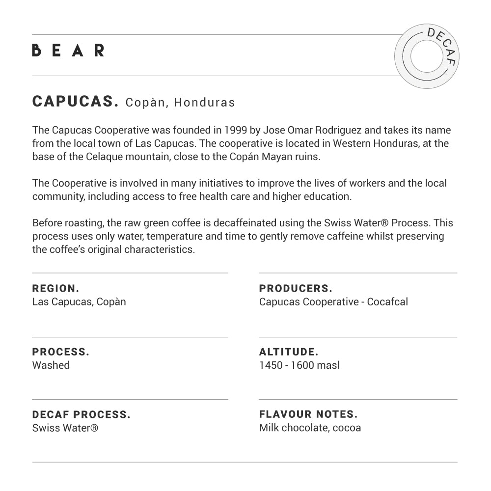 Capucas, Honduras - Decaf - Bulk Box, Compostable Nespresso® BEAR Coffee Pods
