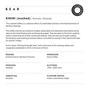 BEAR Coffee Pods - Kinini (washed), Rwanda - Compostable & Nespresso® Compatible
